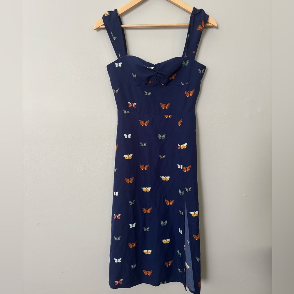 Elegant Navy Butterfly Print Dress